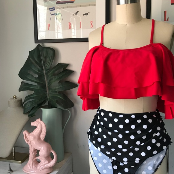 high waisted bikini with flounce top